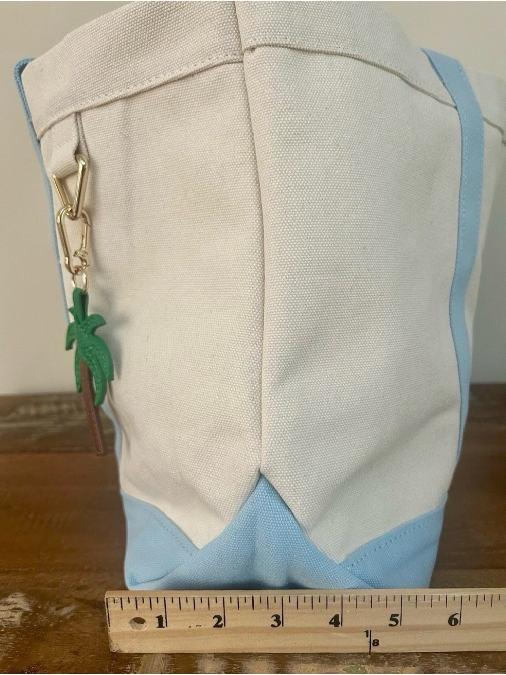 Bauble Bar Away We Go Cream Canvas Tote with Light Blue Trim and Palm Charm - Picture 8 of 8